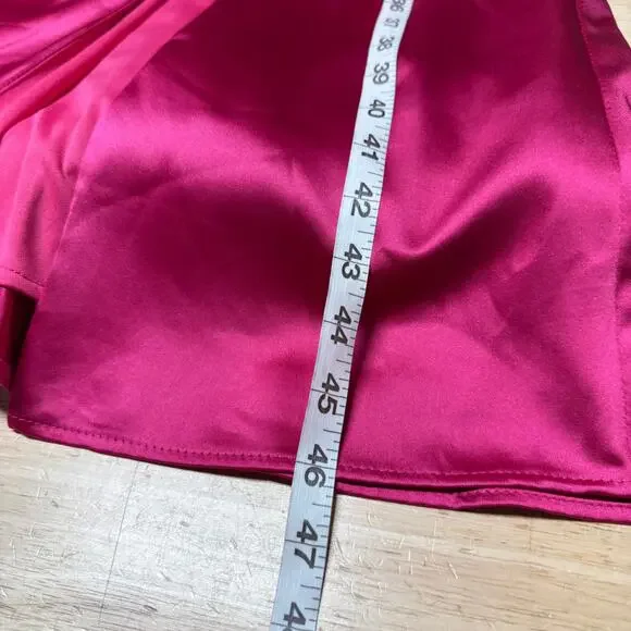 Mac Duggal NWT Pink Satin Ruched V-Neck Faux Wrap Midi Dress Size 4 Sleeveless - Picture 10 of 10